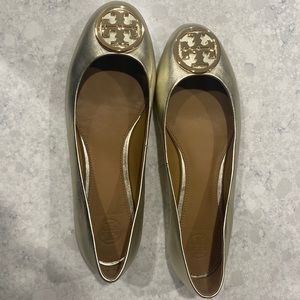 Tory Burch gold metallic flat shoes